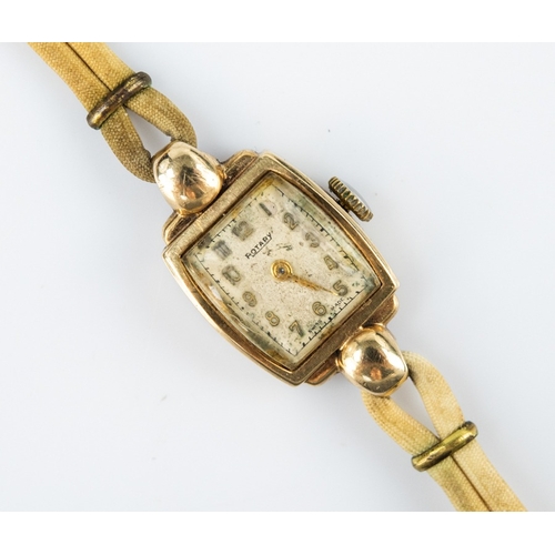 27 - LADY'S ROTARY SWISS 9ct GOLD CASED WRIST WATCH with mechanical movement, small silvered oblong Arabi... 