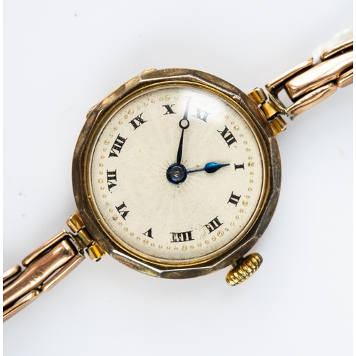 22 - LADY'S 9ct GOLD WRIST WATCH with Swiss mechanical movement, circular white Roman dial, integral 9ct ... 