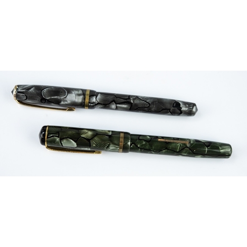 169 - BURNHAM No 51 FOUNTAIN PEN with lever action filling, marble plastic case; and a BURNHAM No 50 FOUNT... 