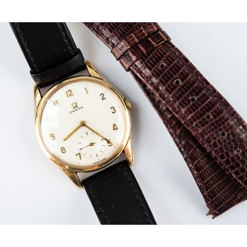 36 - GENT'S OMEGA 9ct GOLD WRIST WATCH with mechanical movement, white circular dial with Arabic numerals... 