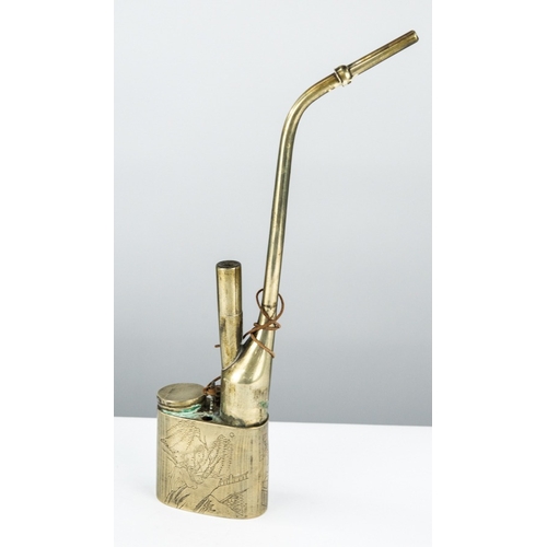 166 - PROBABLY LATE NINETEENTH CENTURY CHINESE PAKTONG WATERPIPE, engraved with figures and lengthy inscri... 