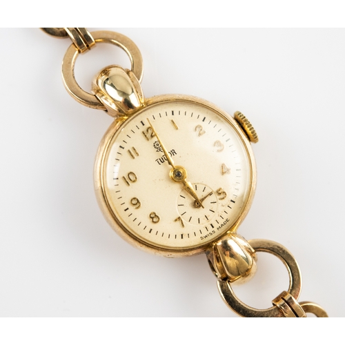 8 - LADY'S ROLEX TUDOR SWISS 9ct GOLD BRACELET WATCH with mechanical movement, white circular Arabic dia... 