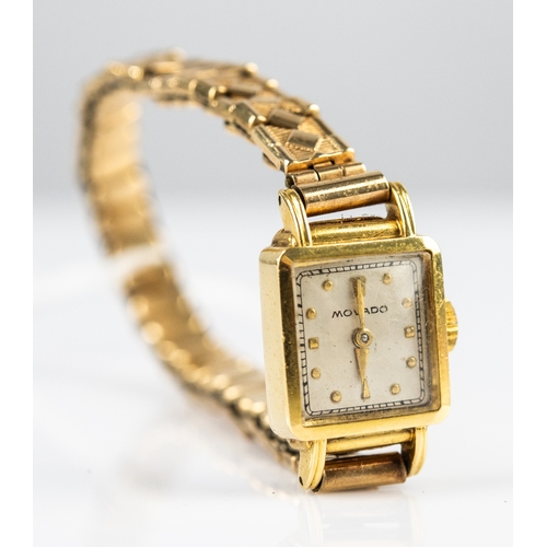 7 - LADY'S MOVADO 18ct GOLD CASED SWISS WRIST WATCH with 17 jewels movement, small square silvered dial ... 