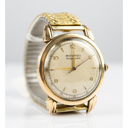 6 - GENT'S MOVADO 'TEMPOMATIC' SWISS 9ct GOLD WRIST WATCH with mechanical movement, the circular silvere... 