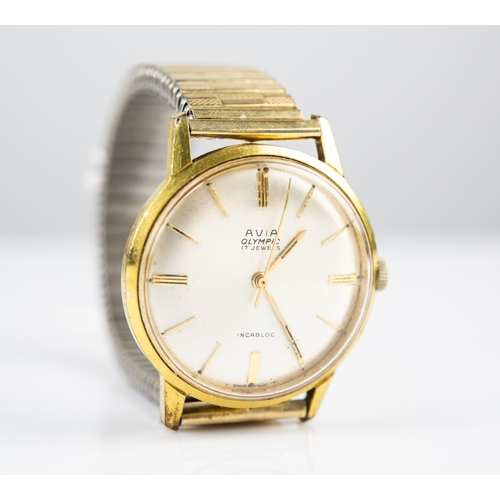 5 - GENT'S AVIA 'OLYMPIC' SWISS GOLD-PLATED WRIST WATCH with 17 jewels incabloc movement, circular silve... 