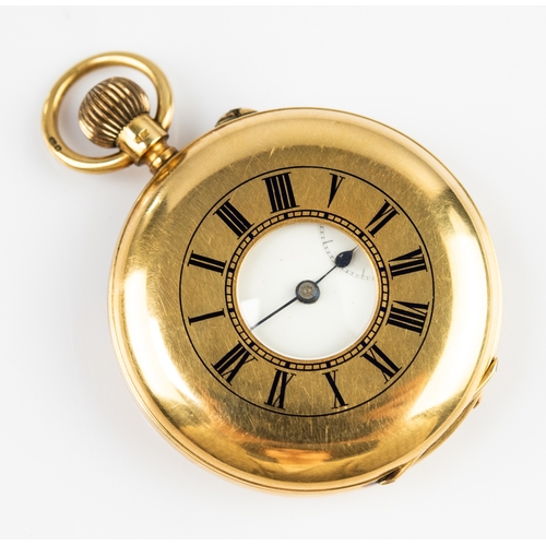 3 - EDWARDIAN 18ct GOLD DEMI HUNTER POCKET WATCH with keyless movement, with subsidiary seconds dial, fo... 