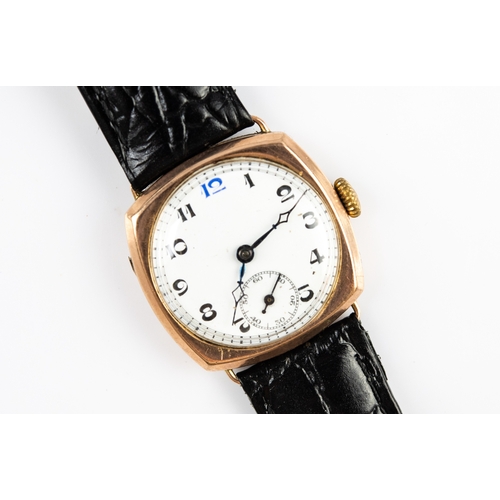 17 - GENT'S 9ct GOLD VINTAGE MID-SIZED WRISTWATCH, with mechanical movement, white circular arabic dial w... 