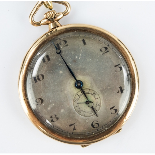 15 - 9ct GOLD DRESS POCKET WATCH, with keyless movement, circular silvered arabic dial with subsidiary di... 