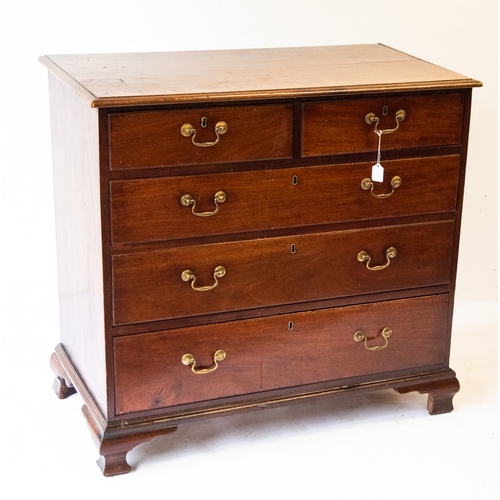 75 - GEORGE III MAHOGANY CHEST OF DRAWERS, with two short and three long drawers, fitted with swan neck b... 