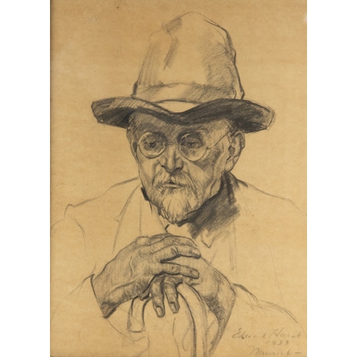 112 - EDWARD HURST (TWENTIETH CENTURY) PENCIL ON BUFF COLOURED PAPERShoulder length portrait of a gentlema... 