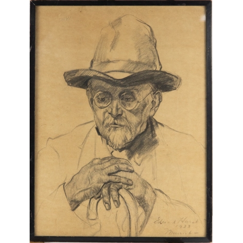 112 - EDWARD HURST (TWENTIETH CENTURY) PENCIL ON BUFF COLOURED PAPERShoulder length portrait of a gentlema... 