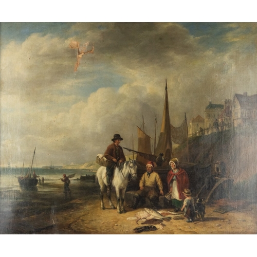 117 - WILLIAM SHAYER Senior (1787-1879) OIL PAINTING on RELINED CANVAS Beach scene on the South Coast with... 