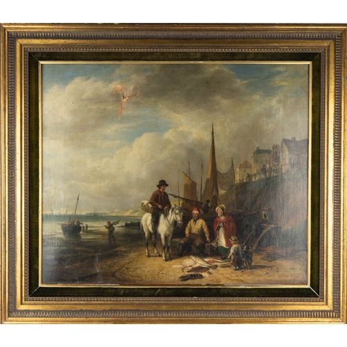 117 - WILLIAM SHAYER Senior (1787-1879) OIL PAINTING on RELINED CANVAS Beach scene on the South Coast with... 
