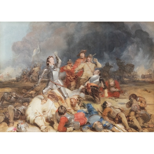96 - GEORGE CATTERMOLE R I (1800-1868) WATERCOLOUR 'The Death of Prince Rupert' Indistinctly signed lower... 