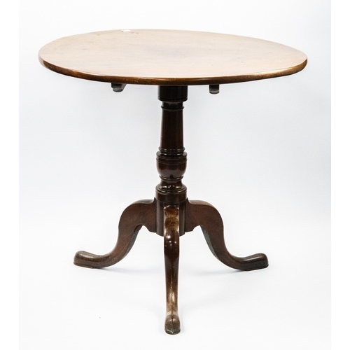 87 - GEORGE III MAHOGANY TRIPOD OCCASIONAL TABLE, the circular, one piece snap top, set above a tapering,... 