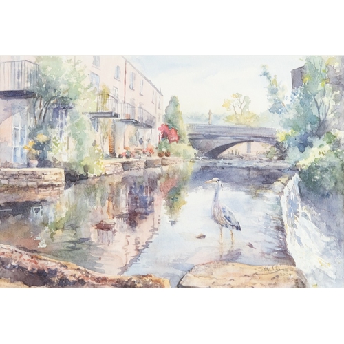 104 - S P G CLEMENCE (TWENTIETH/ TWENTY FIRST CENTURY)WATERCOLOUR Riverscape with apartment block, waterfa... 