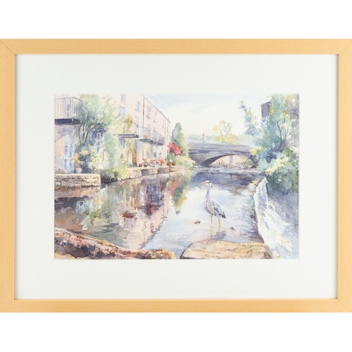 104 - S P G CLEMENCE (TWENTIETH/ TWENTY FIRST CENTURY)WATERCOLOUR Riverscape with apartment block, waterfa... 