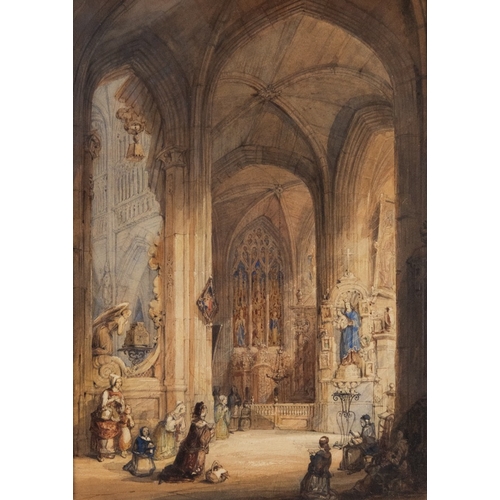 101 - EDWARD SHERRAT COLE (1817-1905) WATERCOLOUR ‘Aimes Cathedral’Signed and titled in pencil to applied ... 