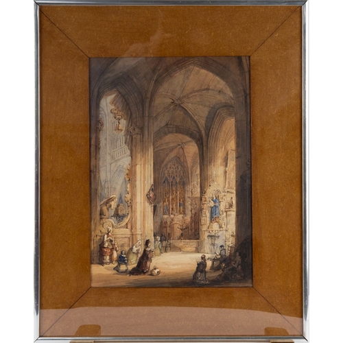 101 - EDWARD SHERRAT COLE (1817-1905) WATERCOLOUR ‘Aimes Cathedral’Signed and titled in pencil to applied ... 