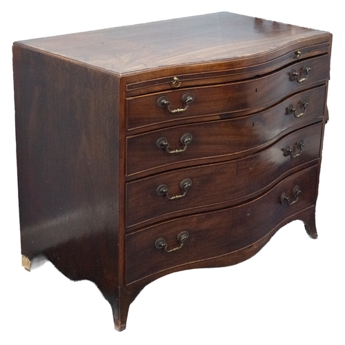 73 - EARLY NINETEENTH CENTURY CROSSBANDED MAHOGANY AND SERPENTINE FRONTED BACHELOR’S CHEST OF DRAWERS, th... 