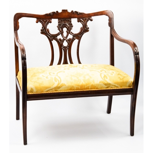 72 - ROCOCO STYLE MAHOGANY AND STAINED FRUITWOOD DRAWING ROOM SMALL TWO SEATER SETTEE OR LOVE SEAT, the m... 