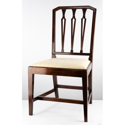 66 - SET OF EIGHT ANTIQUE (6+2) MAHOGANY DINING CHAIRS OF HEPPLEWHITE DESIGN, each with three vertical, p... 