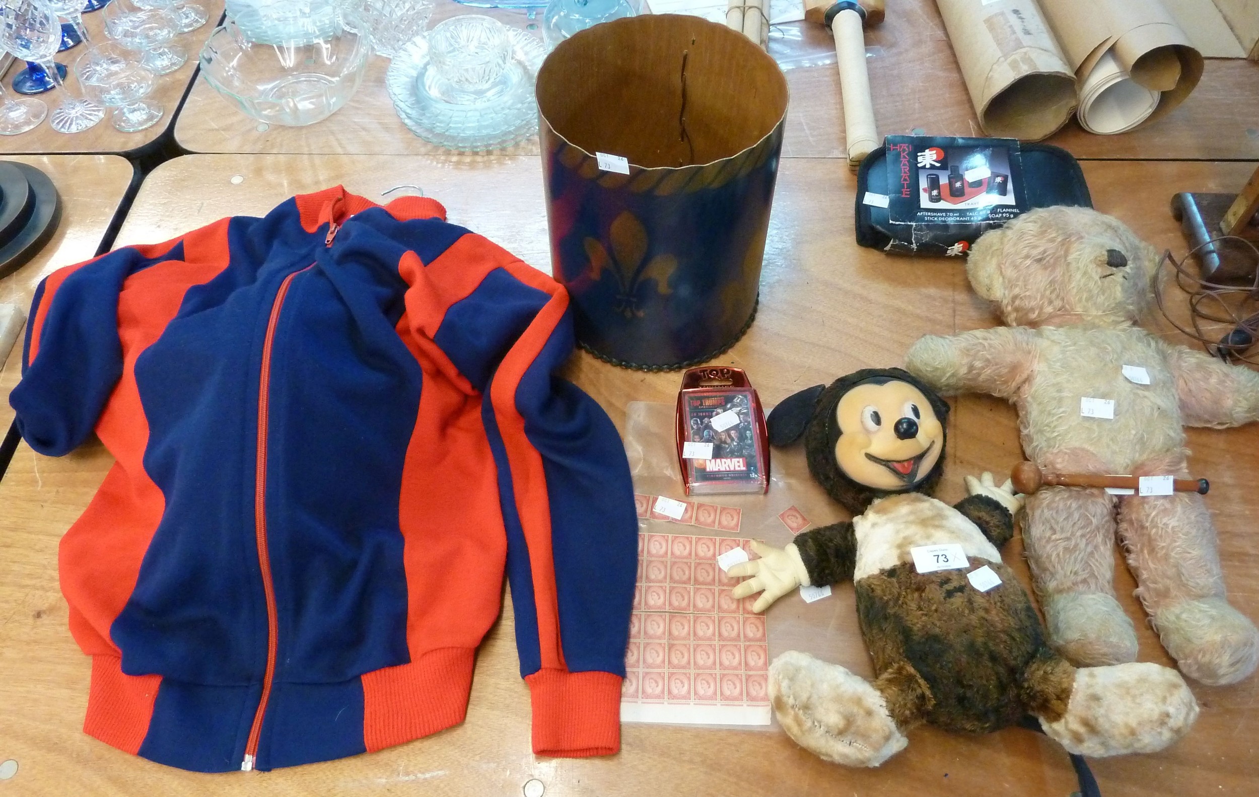 A VINTAGE MICKEY MOUSE AND A VINTAGE TEDDY BEAR, A RETRO HAI KARATE ...