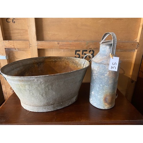 35 - Galvanized milk churn and galvanized tub