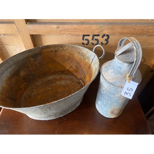 35 - Galvanized milk churn and galvanized tub