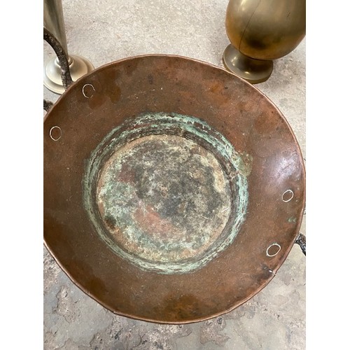 30 - Various collection of copper/brass plated items including: C1900 Pair of plated vases, Crumb tray, B... 