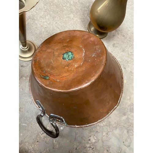 30 - Various collection of copper/brass plated items including: C1900 Pair of plated vases, Crumb tray, B... 