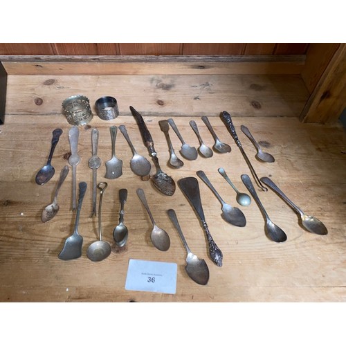 36 - Collection of spoons & 2 x napkin rings (some silver plated)