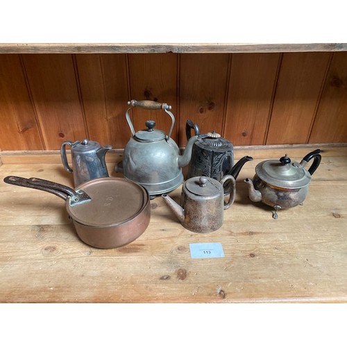 113 - Collection of Silver plate items and Copper pan