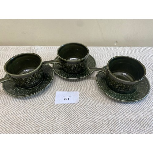 201 - 3 x vintage soup bowls & saucers - Staffordshire England