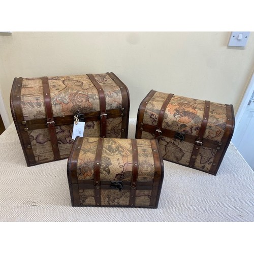 225 - Set of 3 wooden storage chest & vintage trunks, Victoria map print - contains large, medium and smal... 