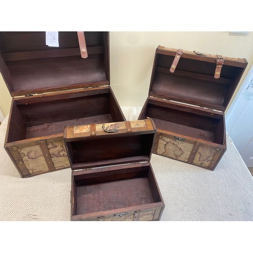 225 - Set of 3 wooden storage chest & vintage trunks, Victoria map print - contains large, medium and smal... 