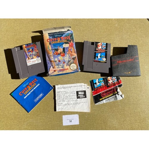 32 - Nintendo NES Chip'N Dale Rescue cartridge with box & booklet + Super Mario Bros/Duck Hunt cartridge ... 