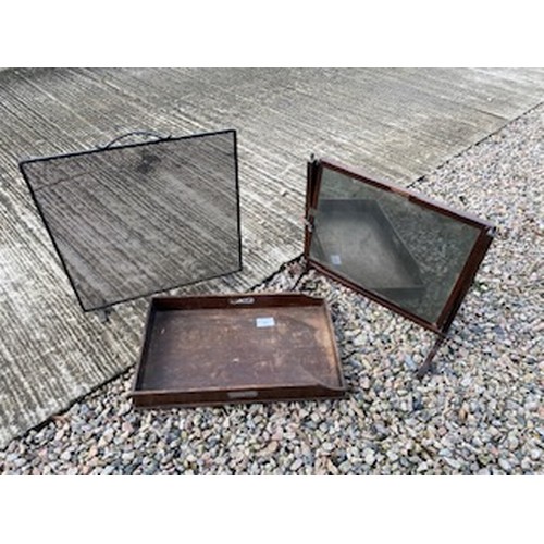 176 - Large vintage tray, vintage dressing table mirror + black metal fire guard - Section S6