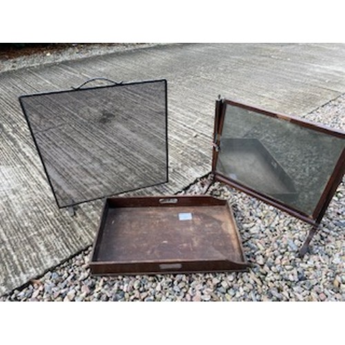 176 - Large vintage tray, vintage dressing table mirror + black metal fire guard - Section S6