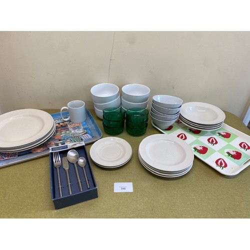 318 - Assortment of plates, bowls, cutlery and trays - Section S9