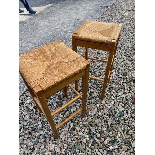 430 - 2 X Pine Stools with Wicker Seats - Section S6