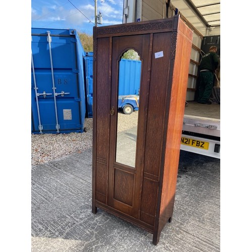 437 - Single Oak gentleman’s wardrobe with inset mirror - Section S6