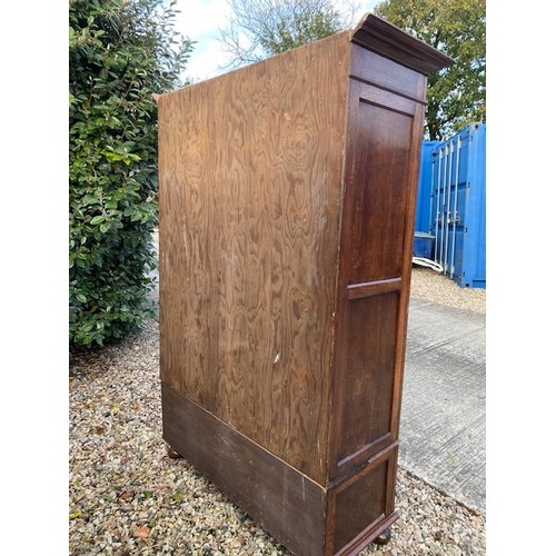 439 - Large Antique Oak wardrobe with drawer under and insert mirror - Section S6