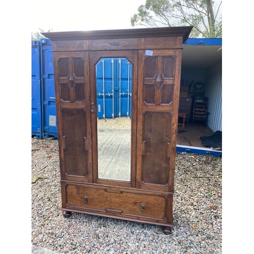 439 - Large Antique Oak wardrobe with drawer under and insert mirror - Section S6