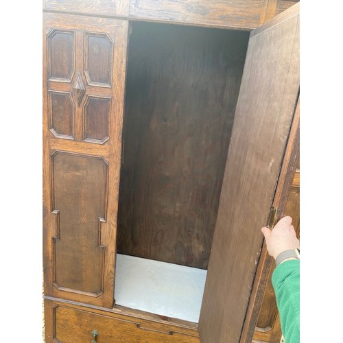 439 - Large Antique Oak wardrobe with drawer under and insert mirror - Section S6