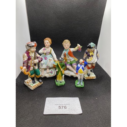 576 - Pair of Sitzen ORF Figurines C.1850 + 4 others All German - Section O1