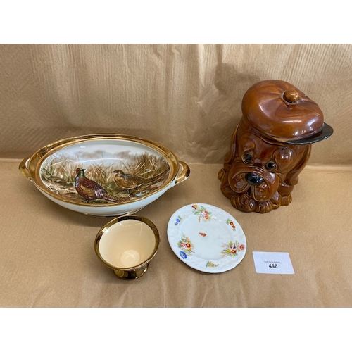 448 - Sovereign China Ltd - Pheasant Bowl, Coal Port Plate, Dog biscuit barrel, Wade 