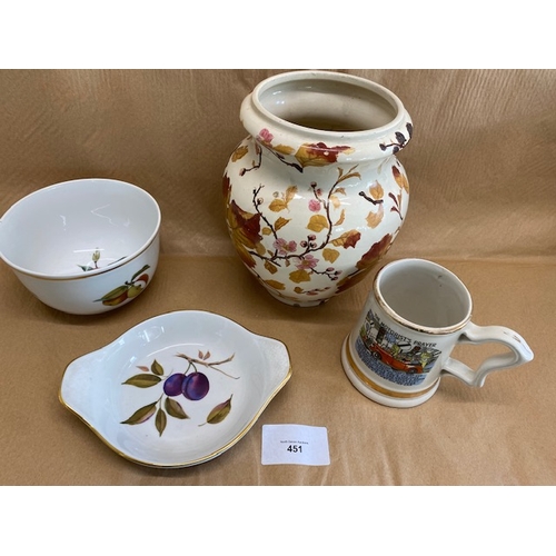 451 - Decorative Plant pot, Motorist Prayer Tankard & Royal Worcester oven to tableware plate 