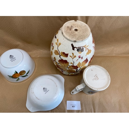 451 - Decorative Plant pot, Motorist Prayer Tankard & Royal Worcester oven to tableware plate 