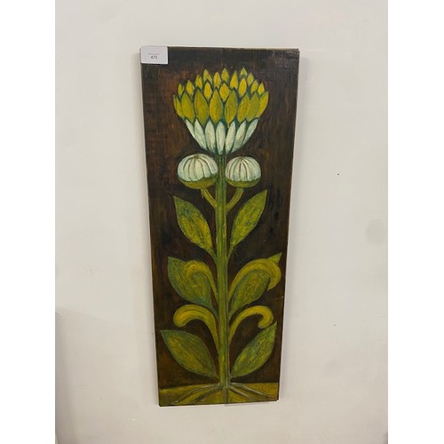 473 - Alex Portner – Stylised Artichoke 41” x 15” oil on wood - Brass Bound, 1960s. Artist known for portr... 